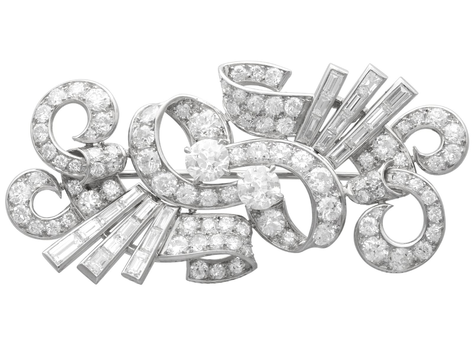 Antique Art Deco Large 9.68ct Diamond and Platinum Brooch Circa 1925 (1 of 14)