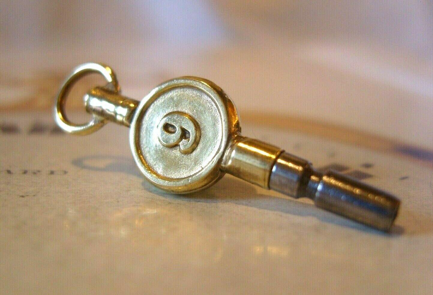 Antique Pocket Watch Chain Fob 1890s Victorian Brass & Steel Key Size 9 (1 of 8)