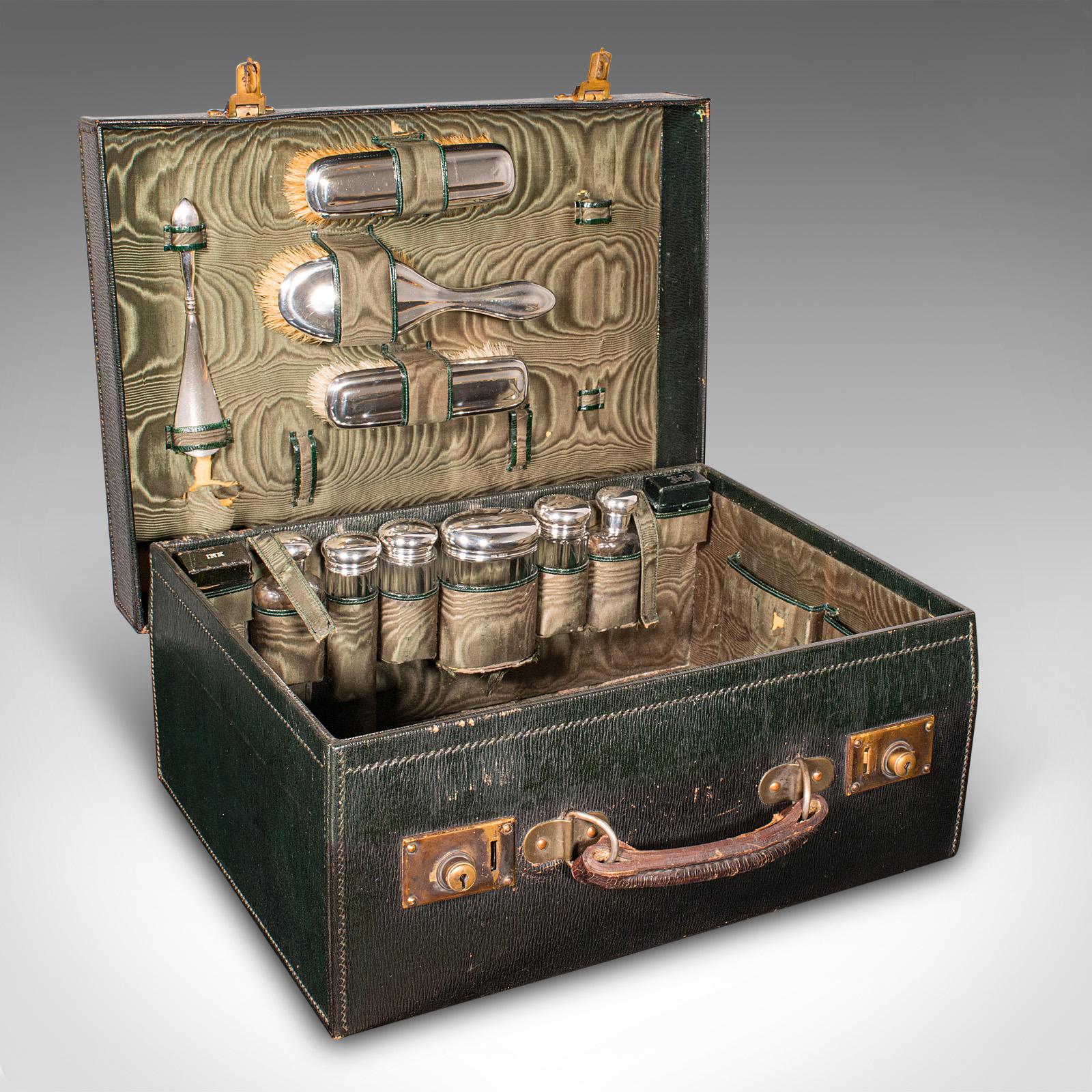 Antique Travelling Vanity Case, English, Leather, Silver, Dressing Table Box (1 of 12)