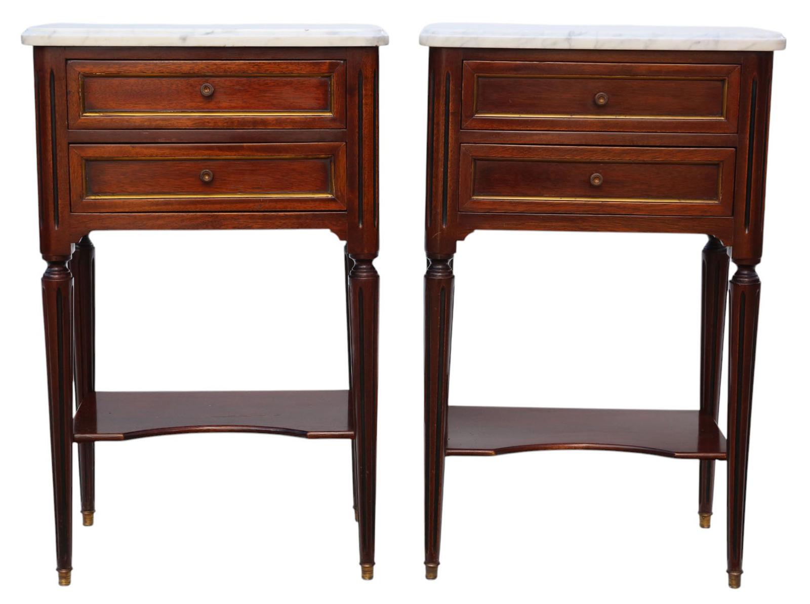 Antique Pair of Mahogany & Marble Bedside Tables – Fine Quality c.1925 (1 of 8)