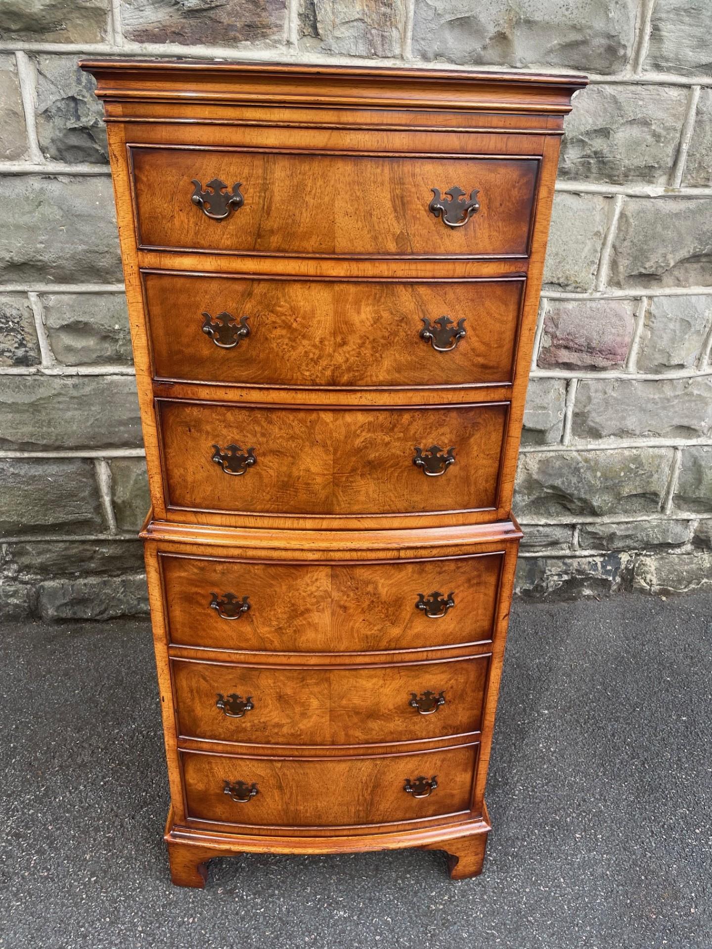 Antique Slim Burr Walnut Chest On Chest Tallboy (1 of 11)