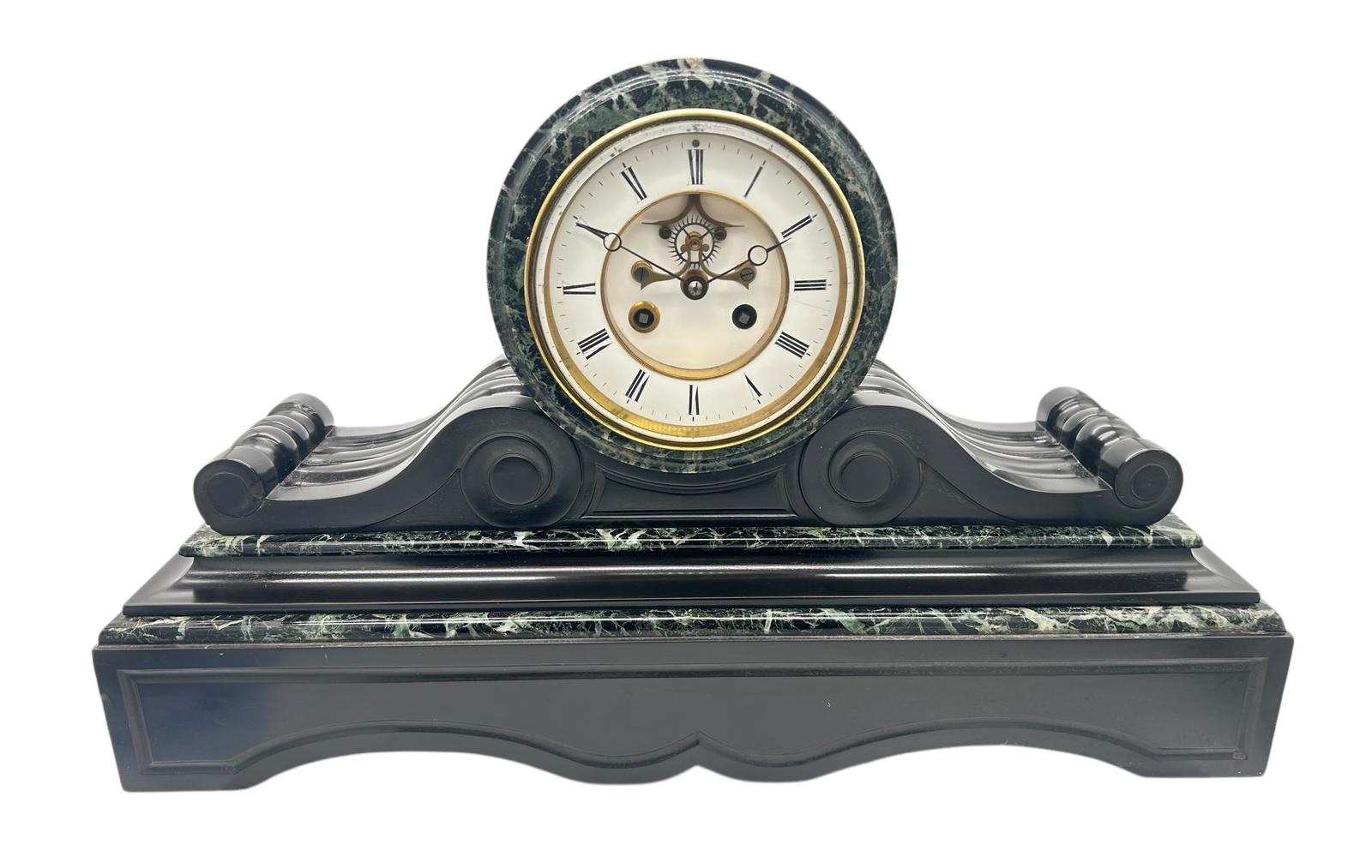 Fabulous Victorian Drum Head Slate & Green Marble Mantel Clock ca.1870 (1 of 17)