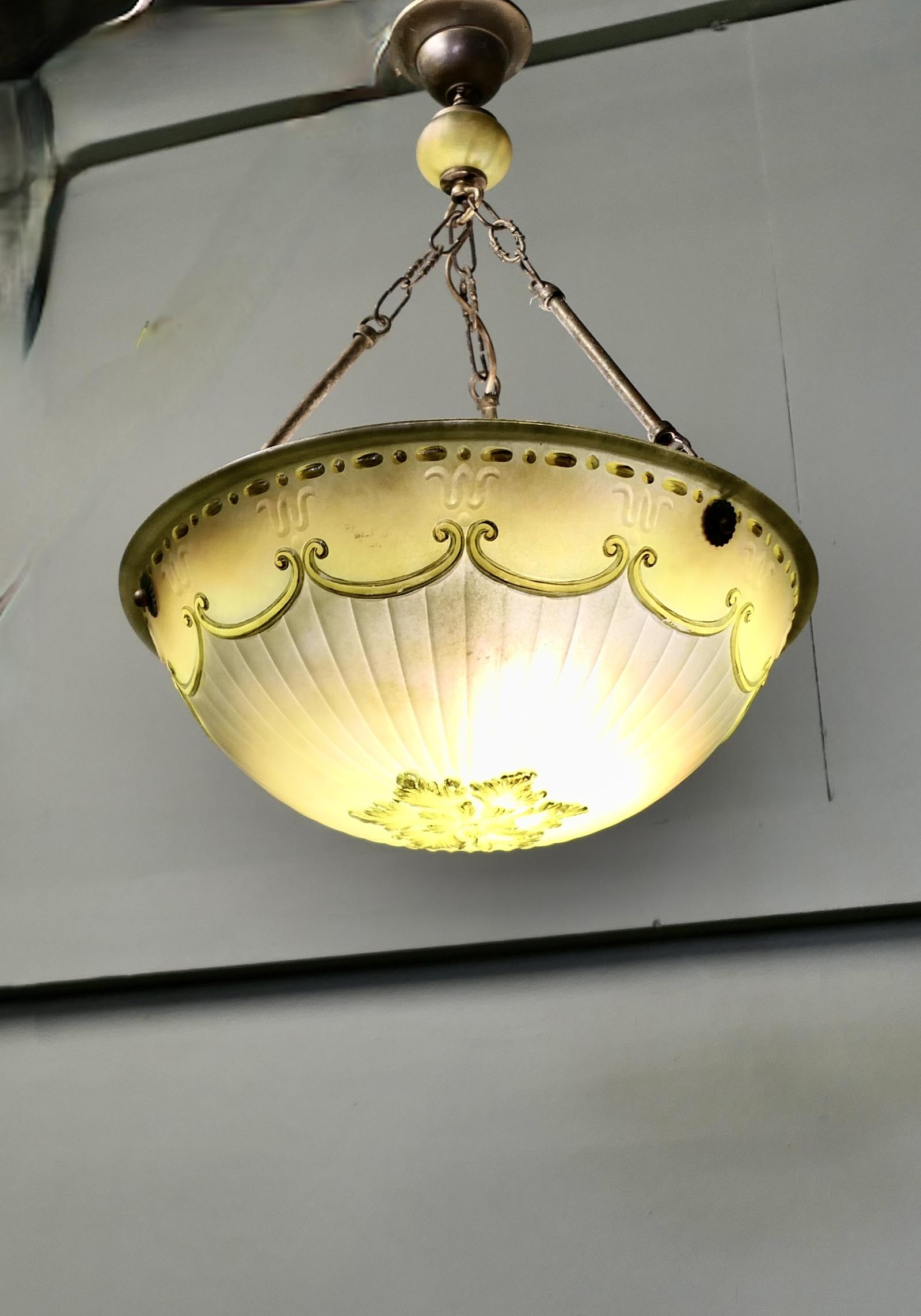 French Art Deco Decorated Glass Ceiling Light (1 of 8)