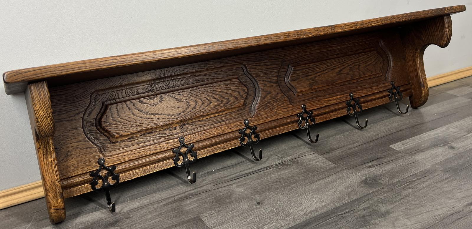 French Vintage Coat Rack Oak 6 Hooks Wall Shelf Coat Hanger (1 of 9)