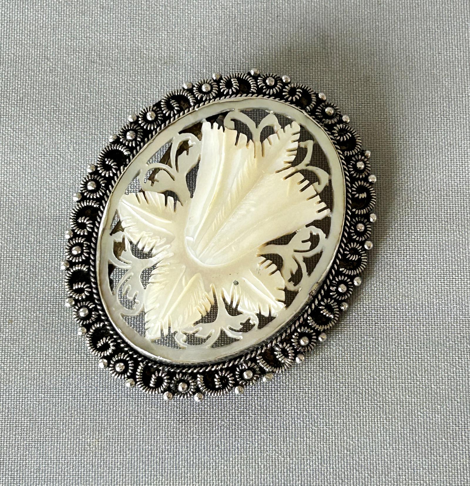 Large Silver & Mother of Pearl Brooch (1 of 7)