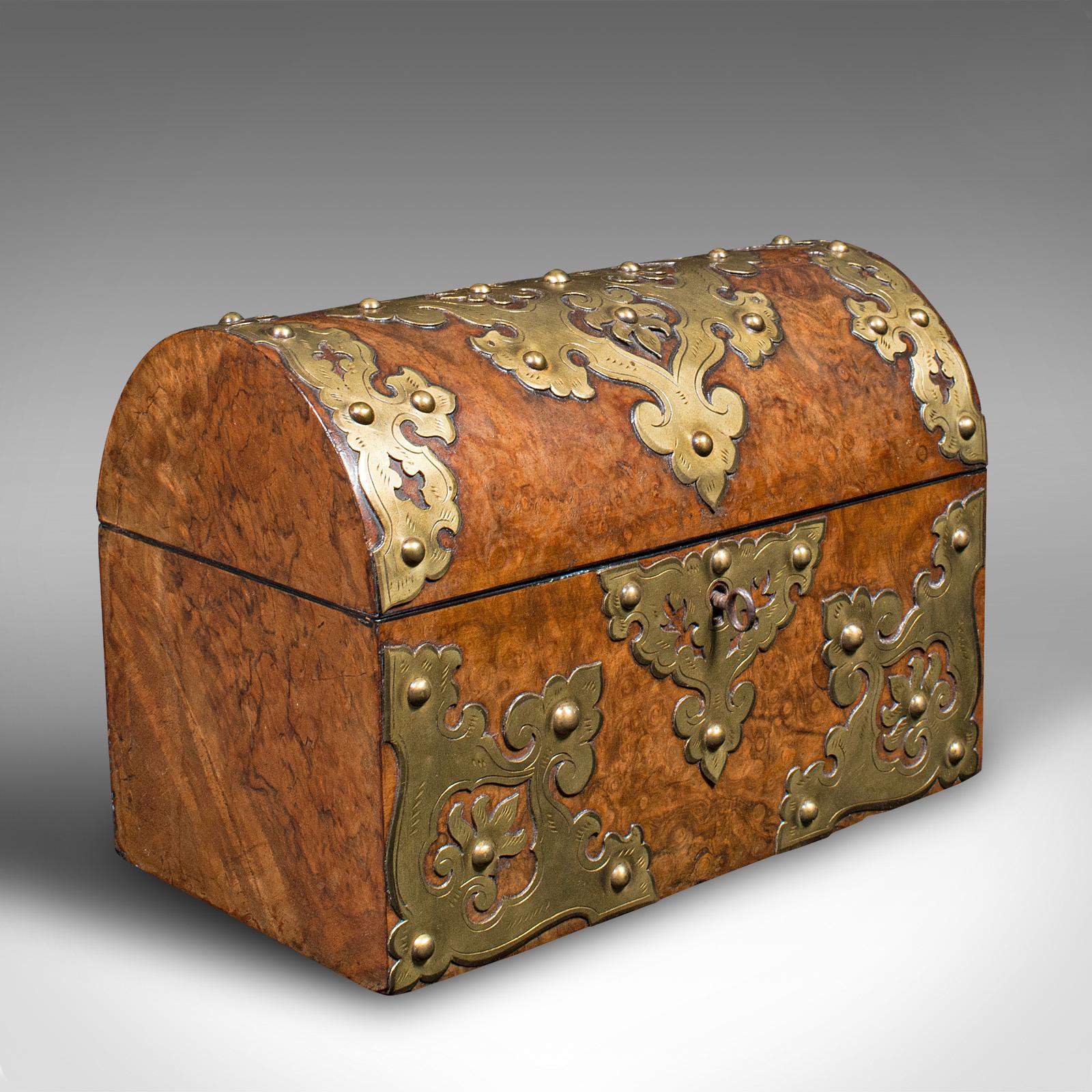Antique Domed Top Caddy, English, Burr Walnut, Brass, Keepsake Box, Victorian (1 of 12)