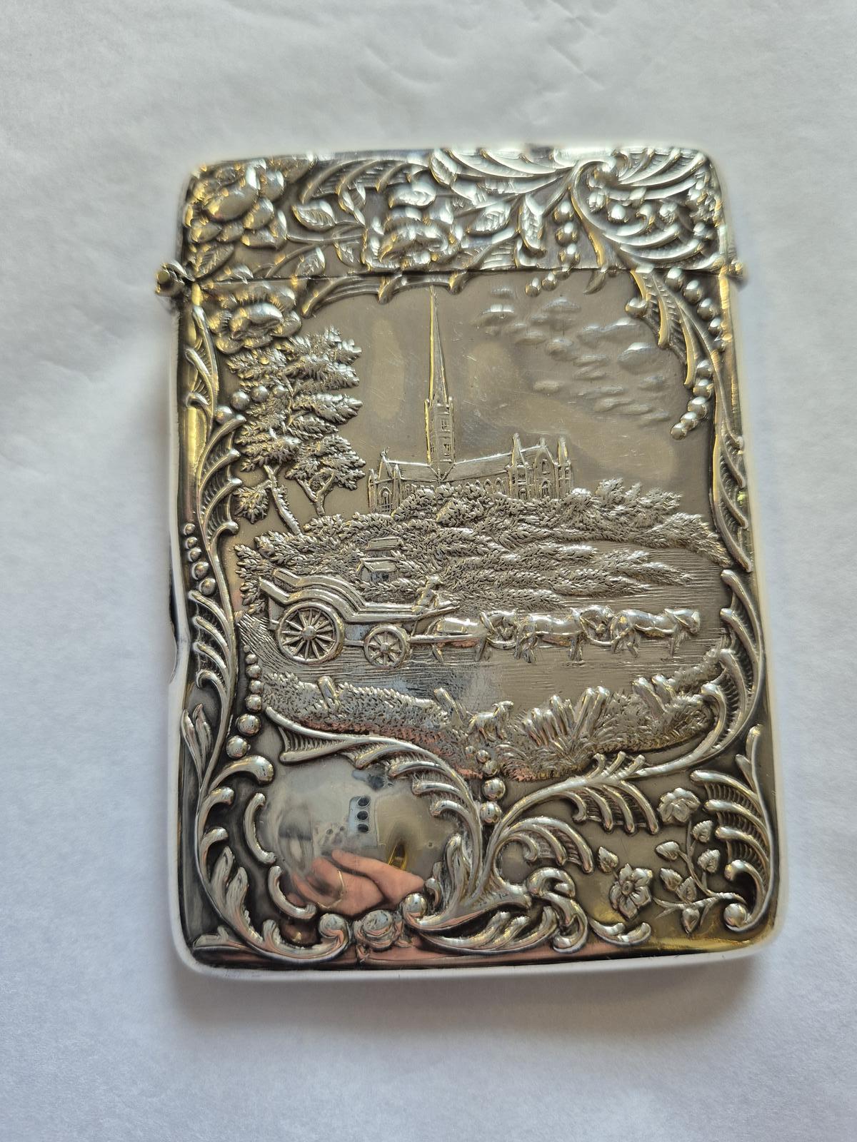 Antique Silver "castle-top" Card Case, Depicting Lichfield Cathedral (1 of 5)