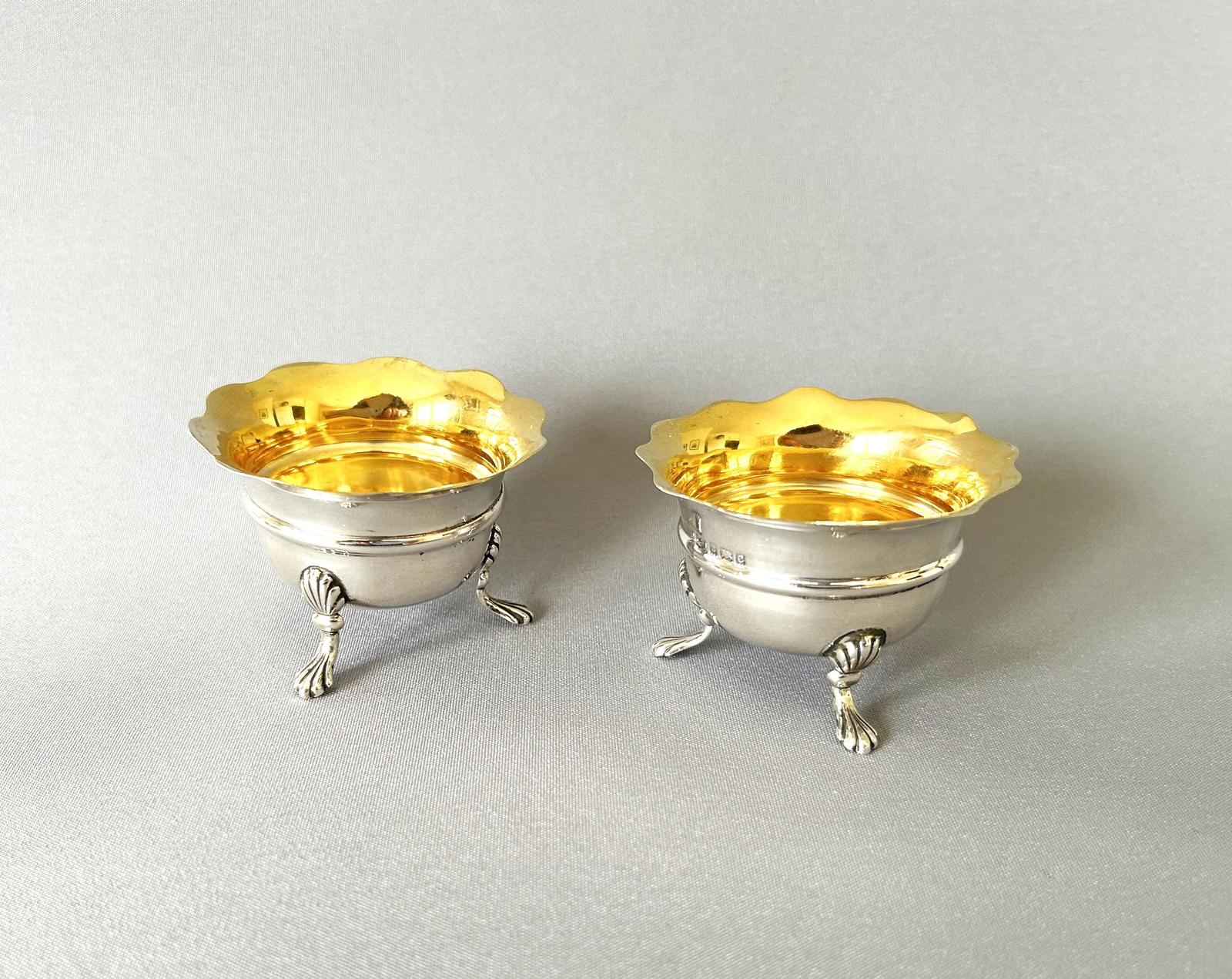 Rare Pair of Edwardian Silver Gilt Condiment Tubs by Charles Horner (1 of 7)