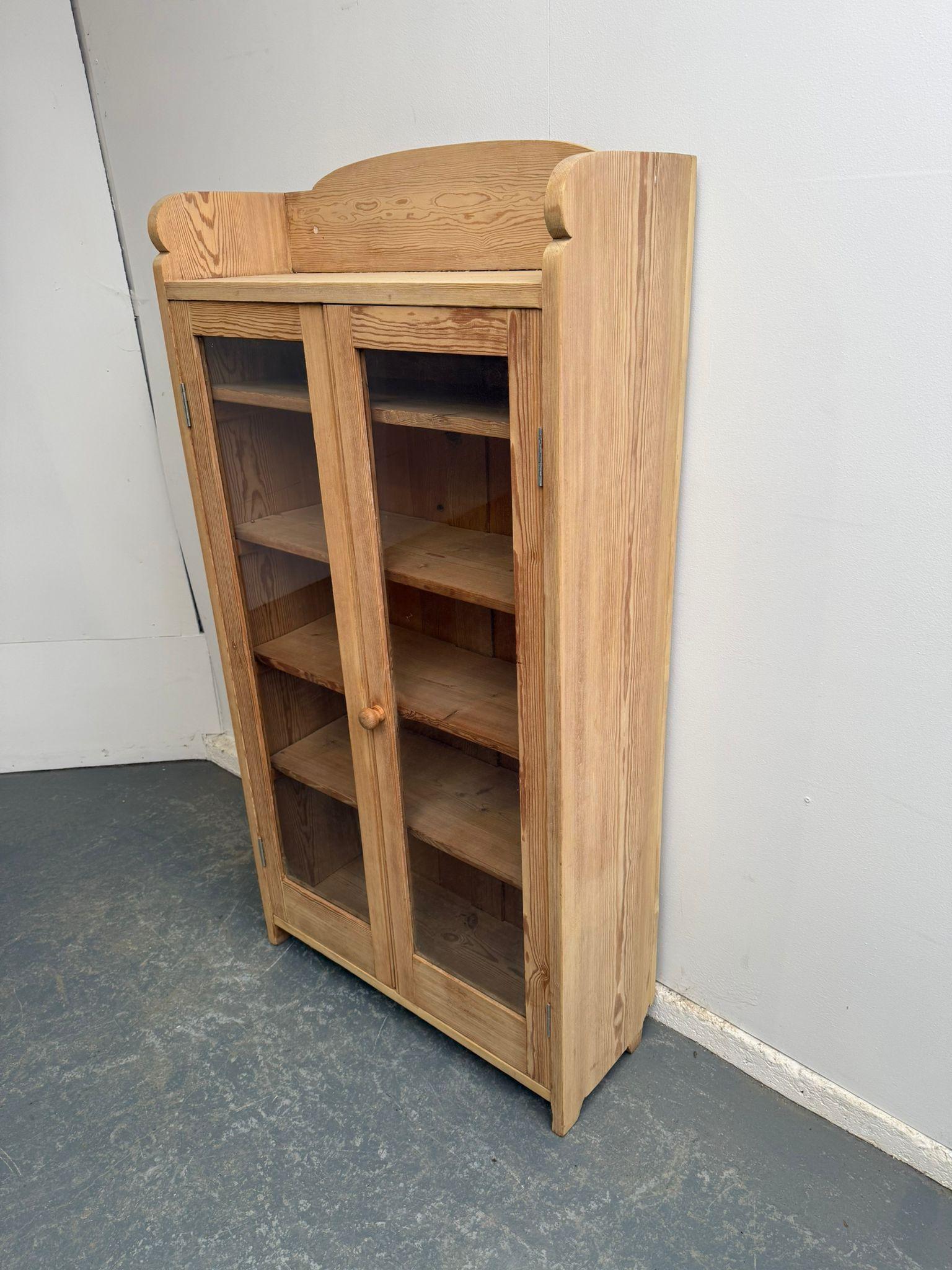 A Great Art Deco Antique Pine Narrow Glazed Bookcase/display Cabinet Wax/paint (1 of 8)