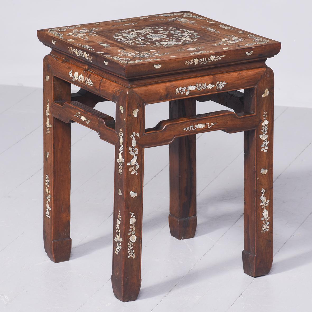 Quality, Chinese Qing Period Mother of Pearl Inlaid Occasional Table (1 of 7)