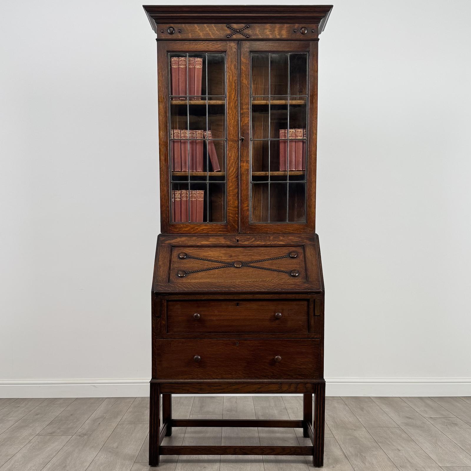 Antique 20th Century Jacobean Style Bureau Bookcase In Oak (1 of 11)