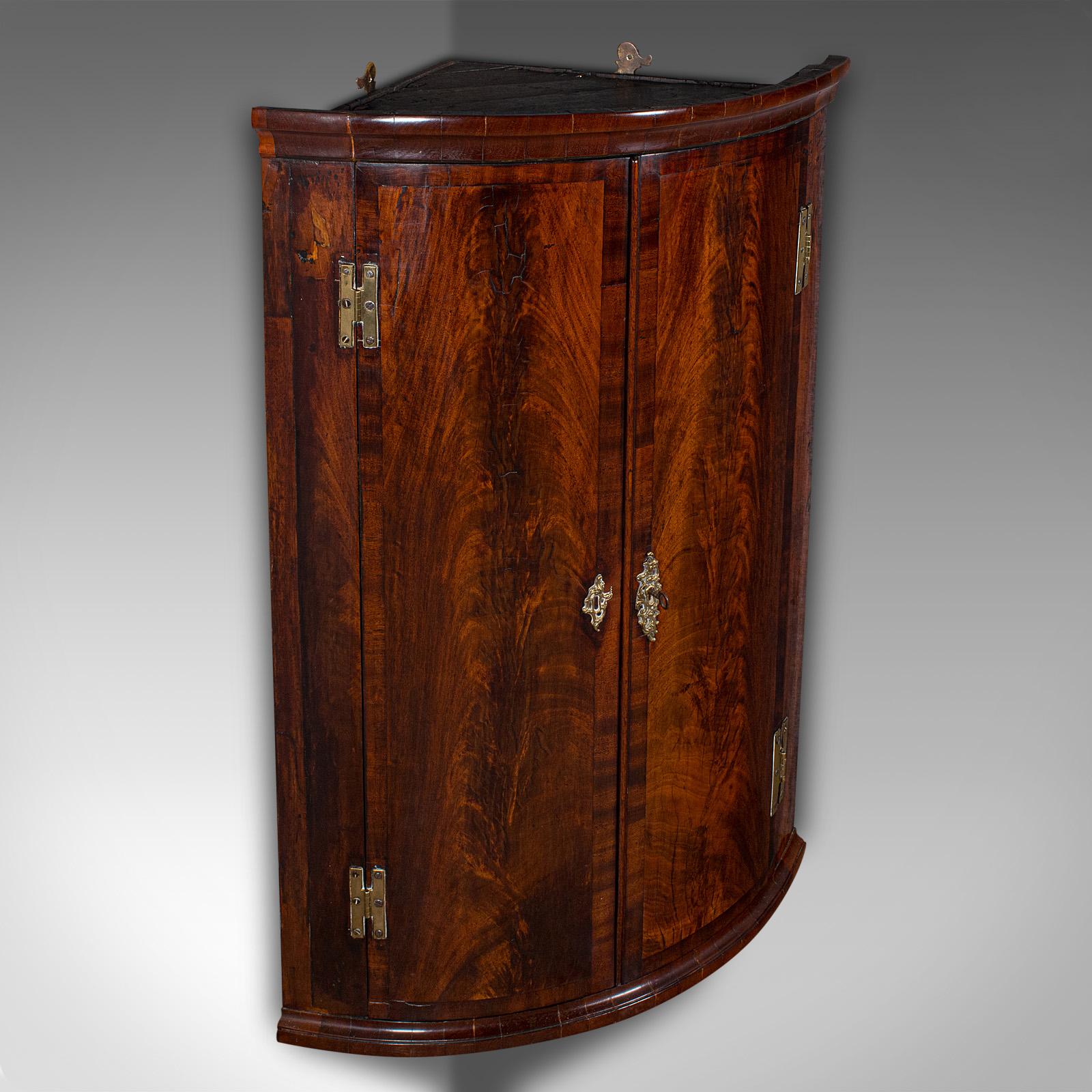 Antique Bow Front Corner Cabinet, English, Flame, Wall Cupboard, Georgian, 1780 (1 of 9)