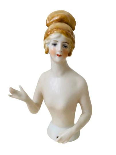 Large Antique German Porcelain Pin Cushion Half Doll (1 of 9)