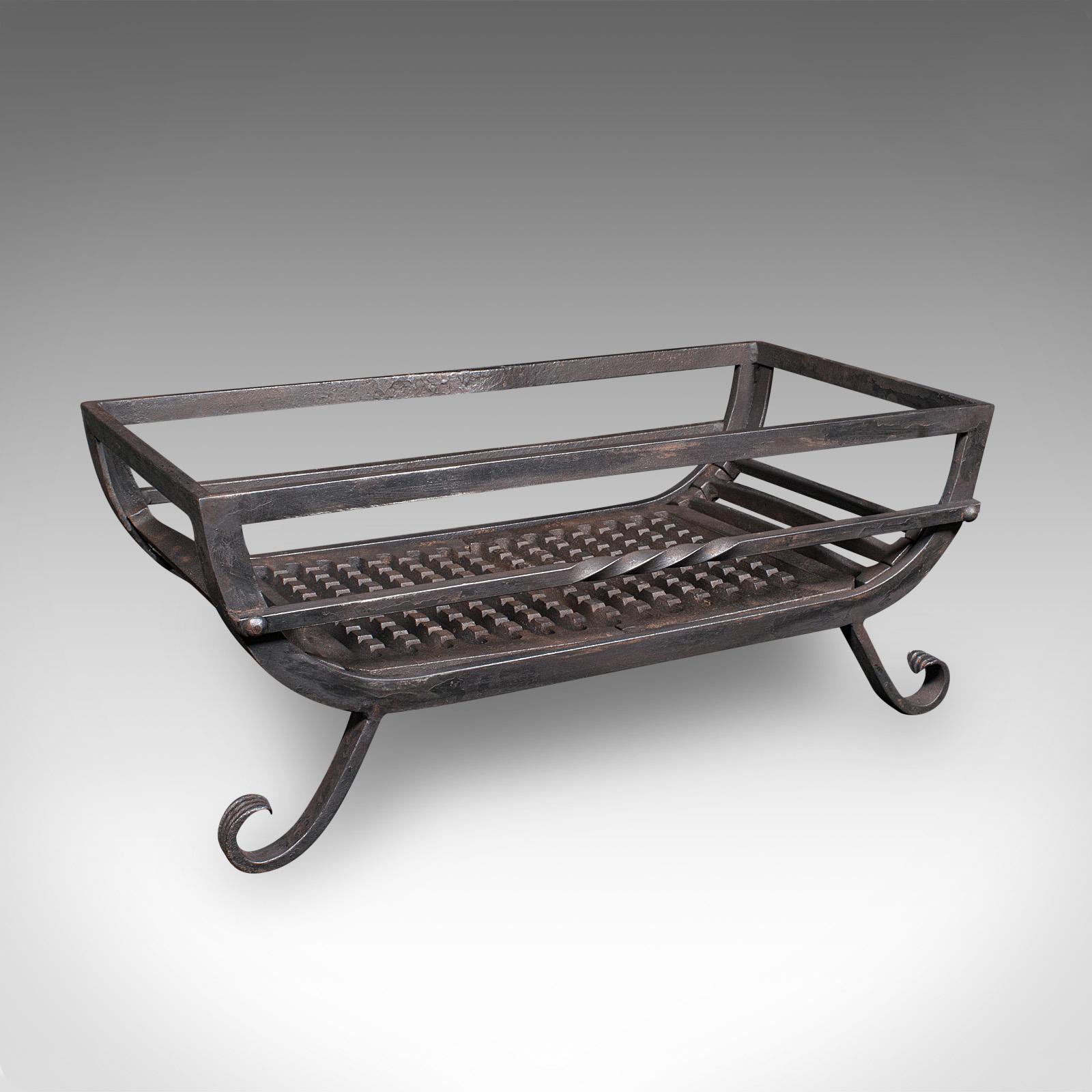Antique Fire Basket, English, Cast Iron Fireplace Grate - Edwardian c.1910 (1 of 11)
