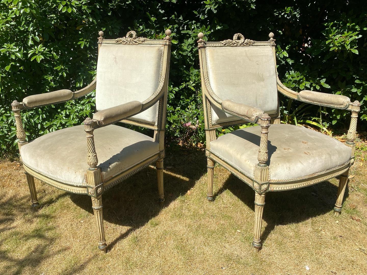 Pair of Louis XVI Style Armchairs in Original Paint (1 of 5) Pair of Louis XVI Style Armchairs in Original Paint (1 of 5)
