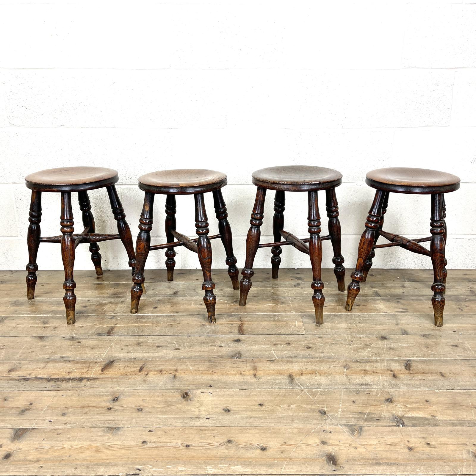 Set of Four Antique Elm Stools (1 of 9) Set of Four Antique Elm Stools (1 of 9)