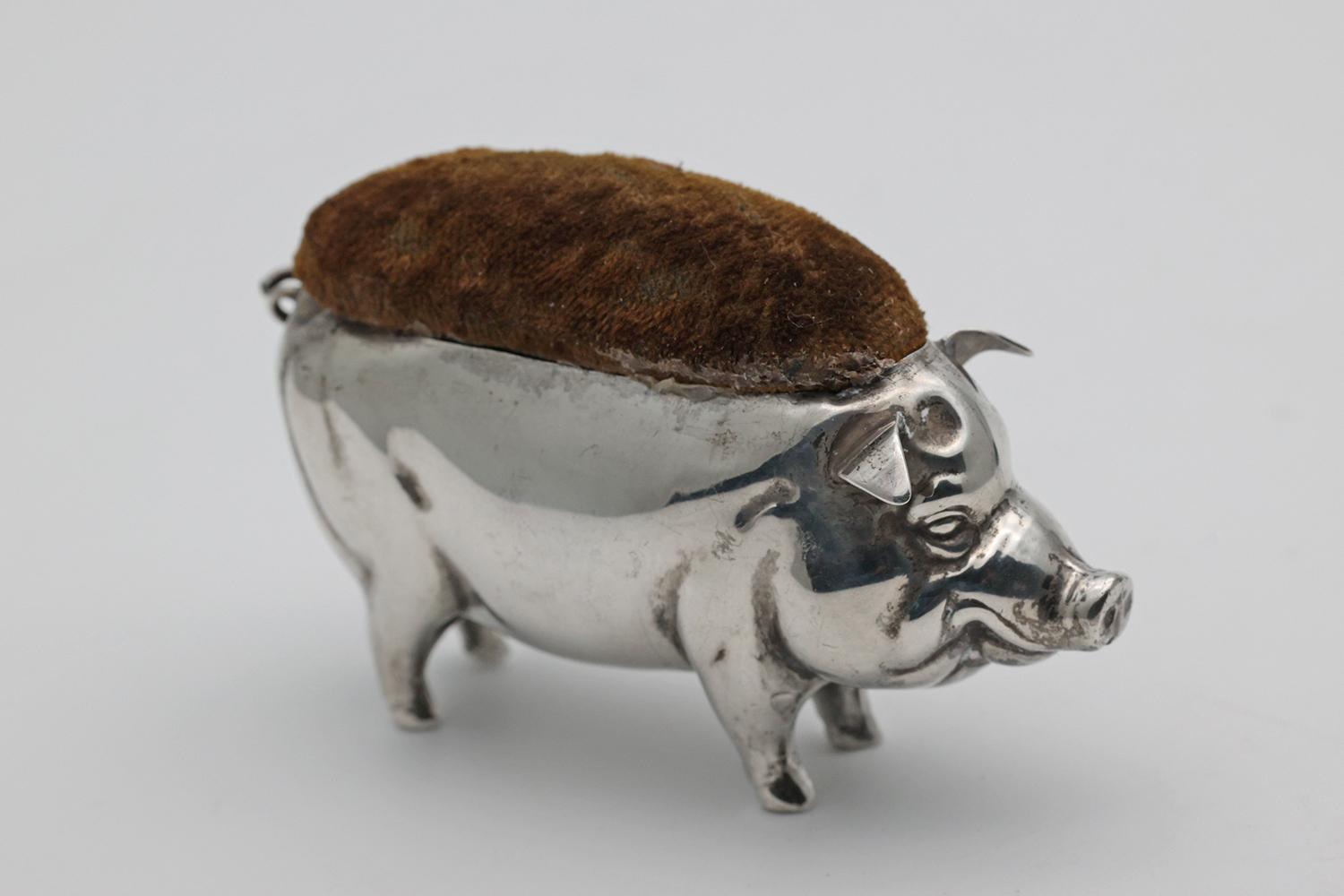 Edwardian Large Silver Pig Pin Cushion (1 of 3)