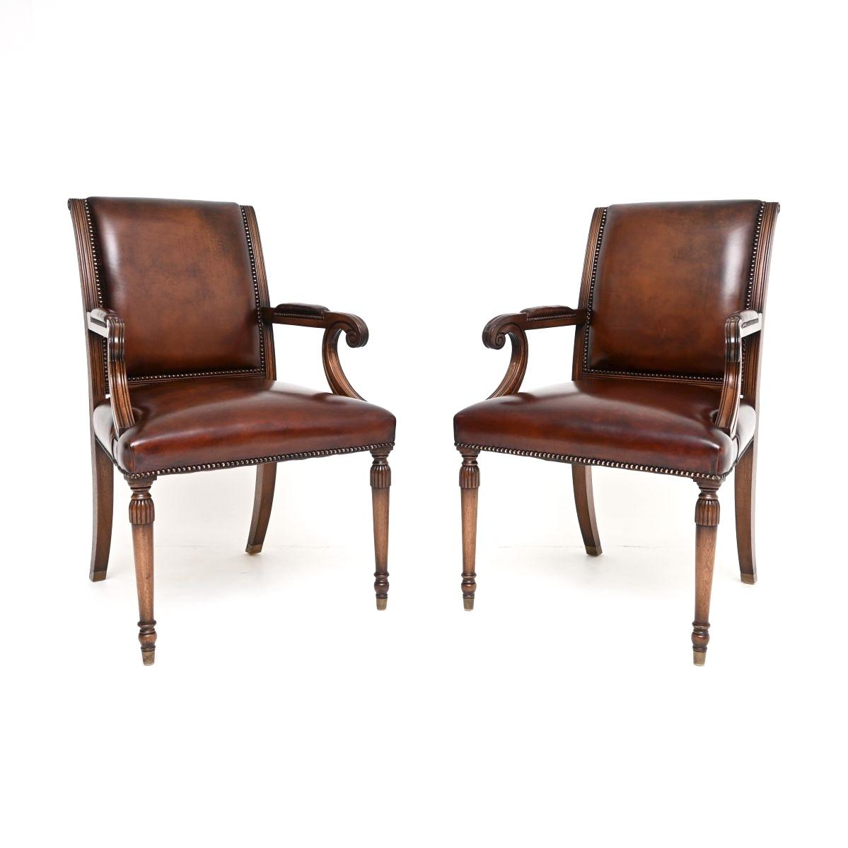 Pair of Antique Georgian Style Leather and Mahogany Armchairs (1 of 7) Pair of Antique Georgian Style Leather and Mahogany Armchairs (1 of 7)