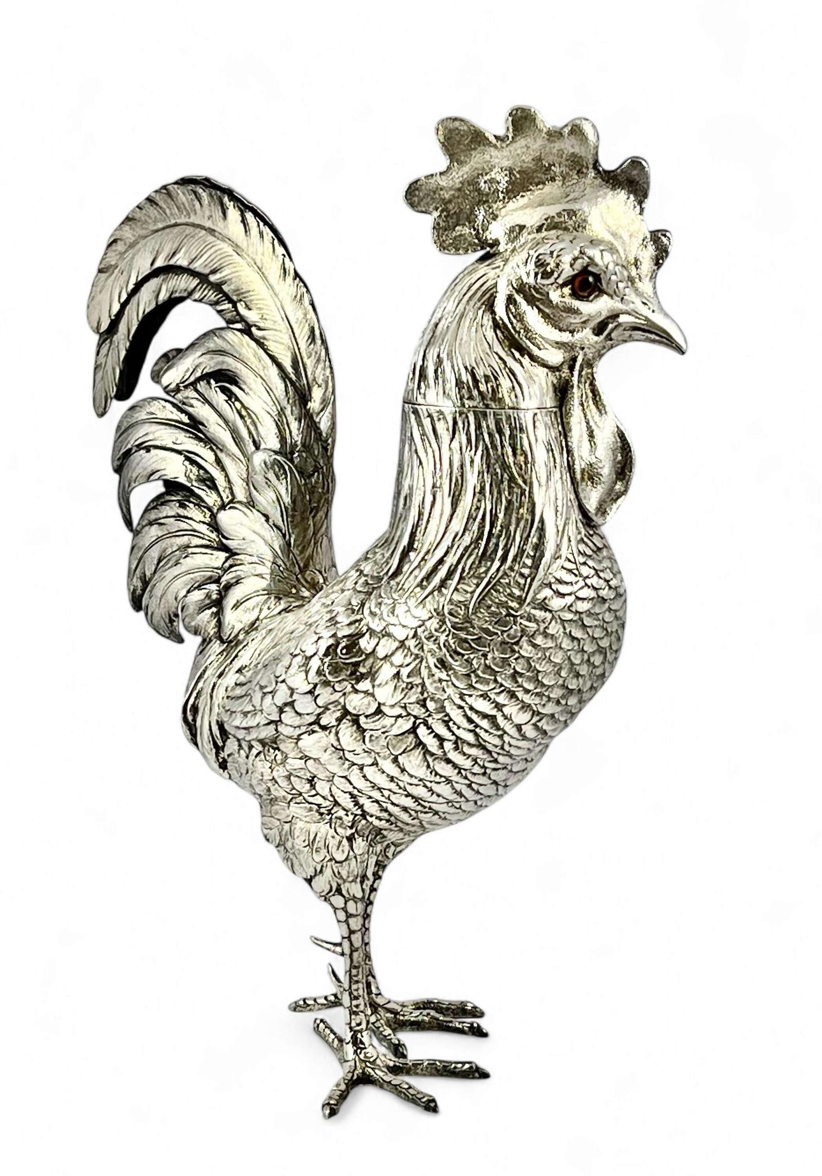 Late Victorian antique silver cockerel statue, Hanau c.1900 (1 of 10)