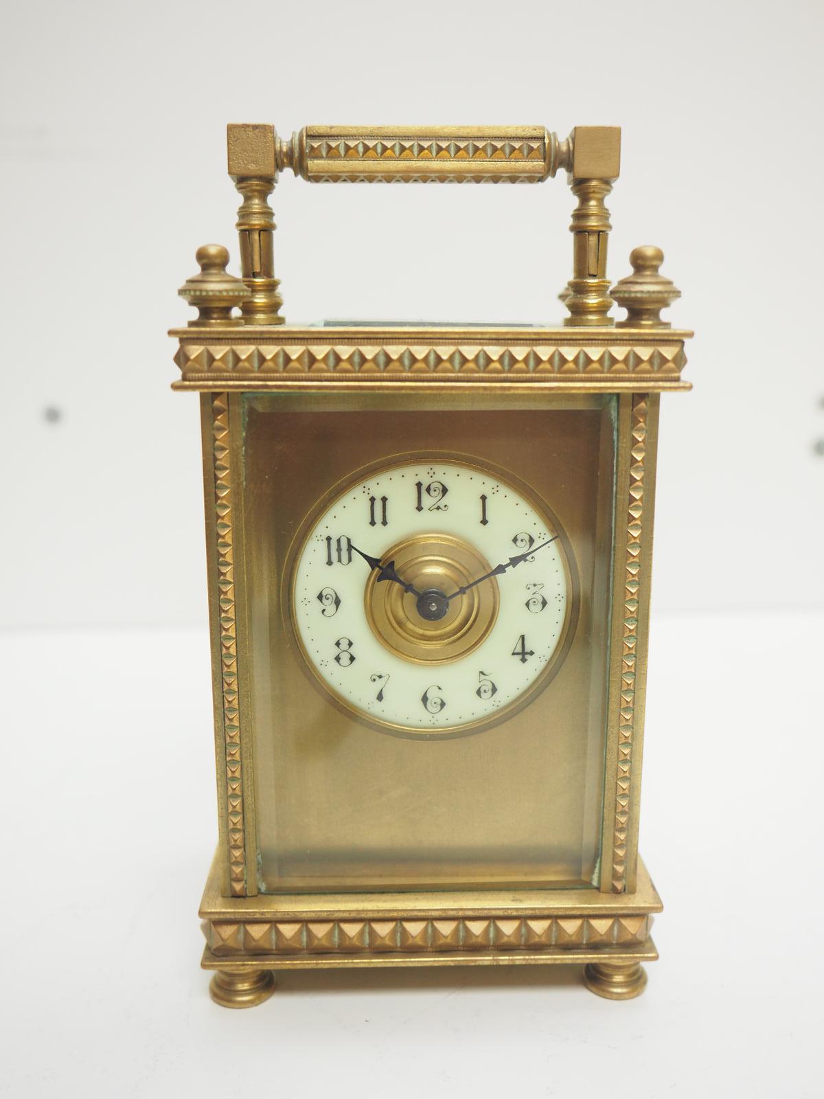 Antique French 8-day Carriage Clock Unusual Masked Dial Case with Enamel Dial (1 of 10)