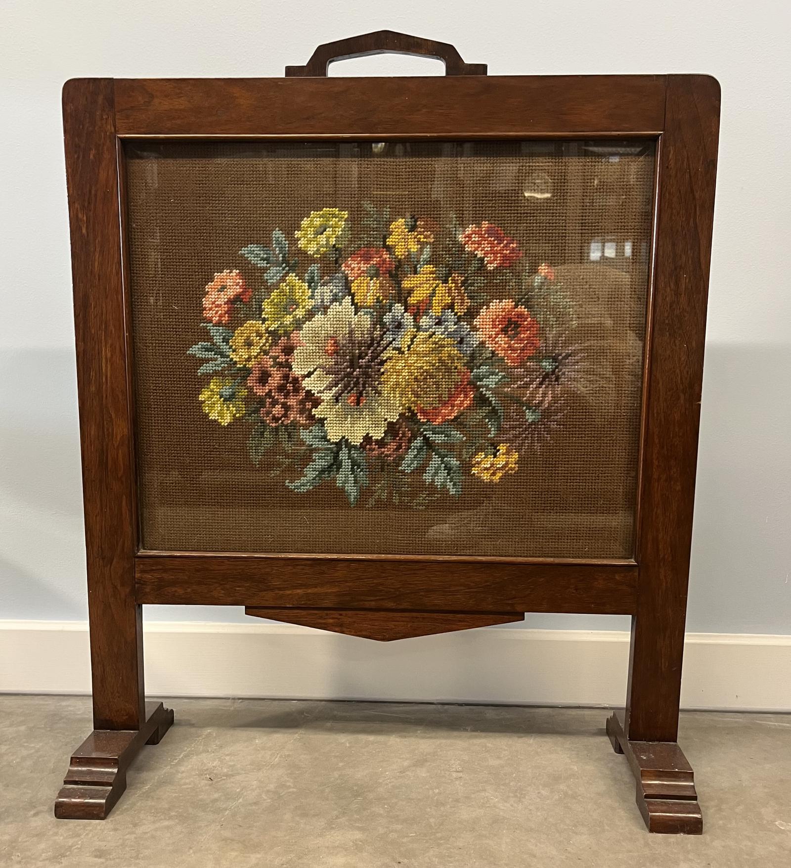 Rosewood Fire Screen with Floral Panel (1 of 1) Rosewood Fire Screen with Floral Panel (1 of 1)
