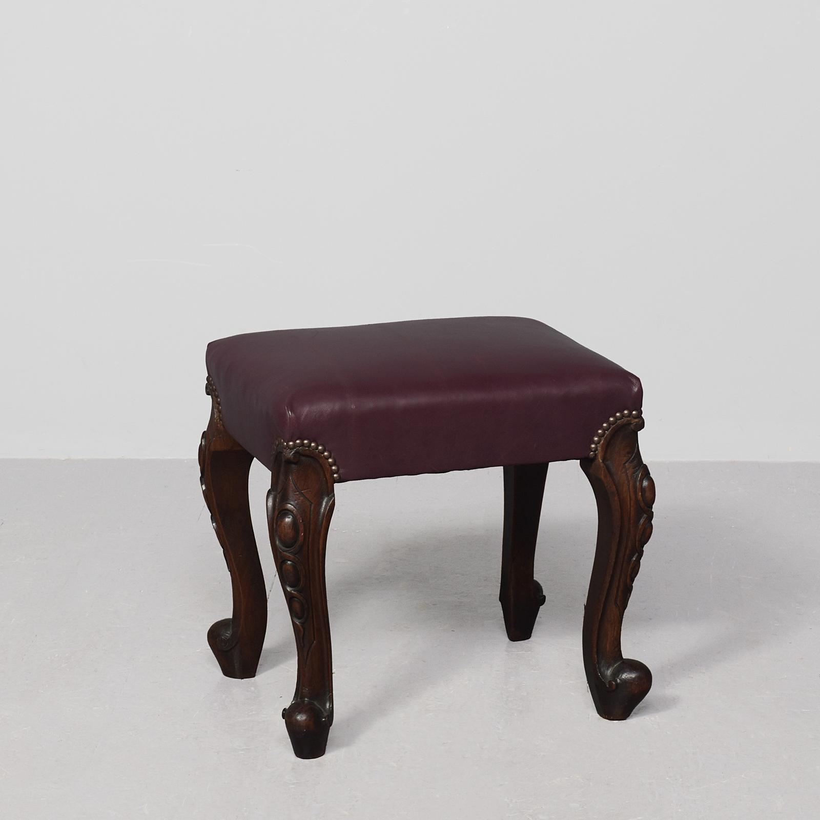 William IV Leather Upholstered, Carved Mahogany Scottish Stool in the Manner on Mein of Kelso (1 of 7) William IV Leather Upholstered, Carved Mahogany Scottish Stool in the Manner on Mein of Kelso (1 of 7)