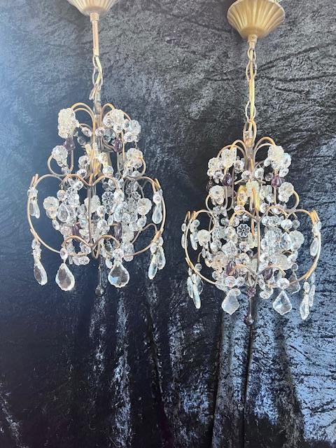 Small Pair of Antique Italian Chandeliers with Amethyst Crystals (1 of 11)