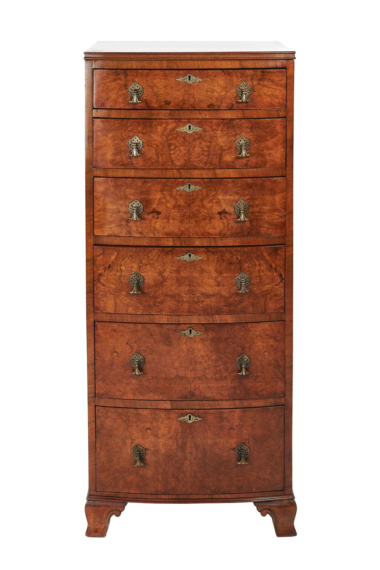 Geo Style Walnut 6 Drawer Bowfront Chest Circa 1920s (1 of 8) Geo Style Walnut 6 Drawer Bowfront Chest Circa 1920s (1 of 8)