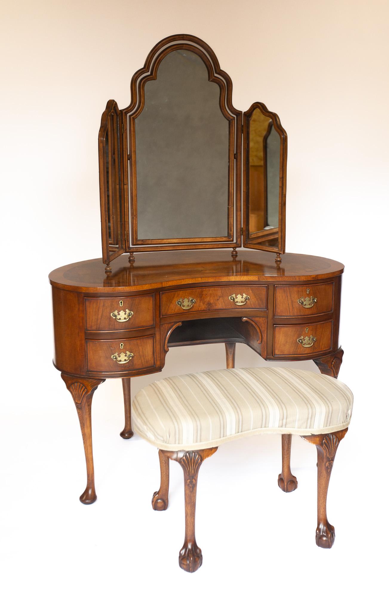 Walnut Queen Anne Style Dressing Table with Stool (1 of 6)