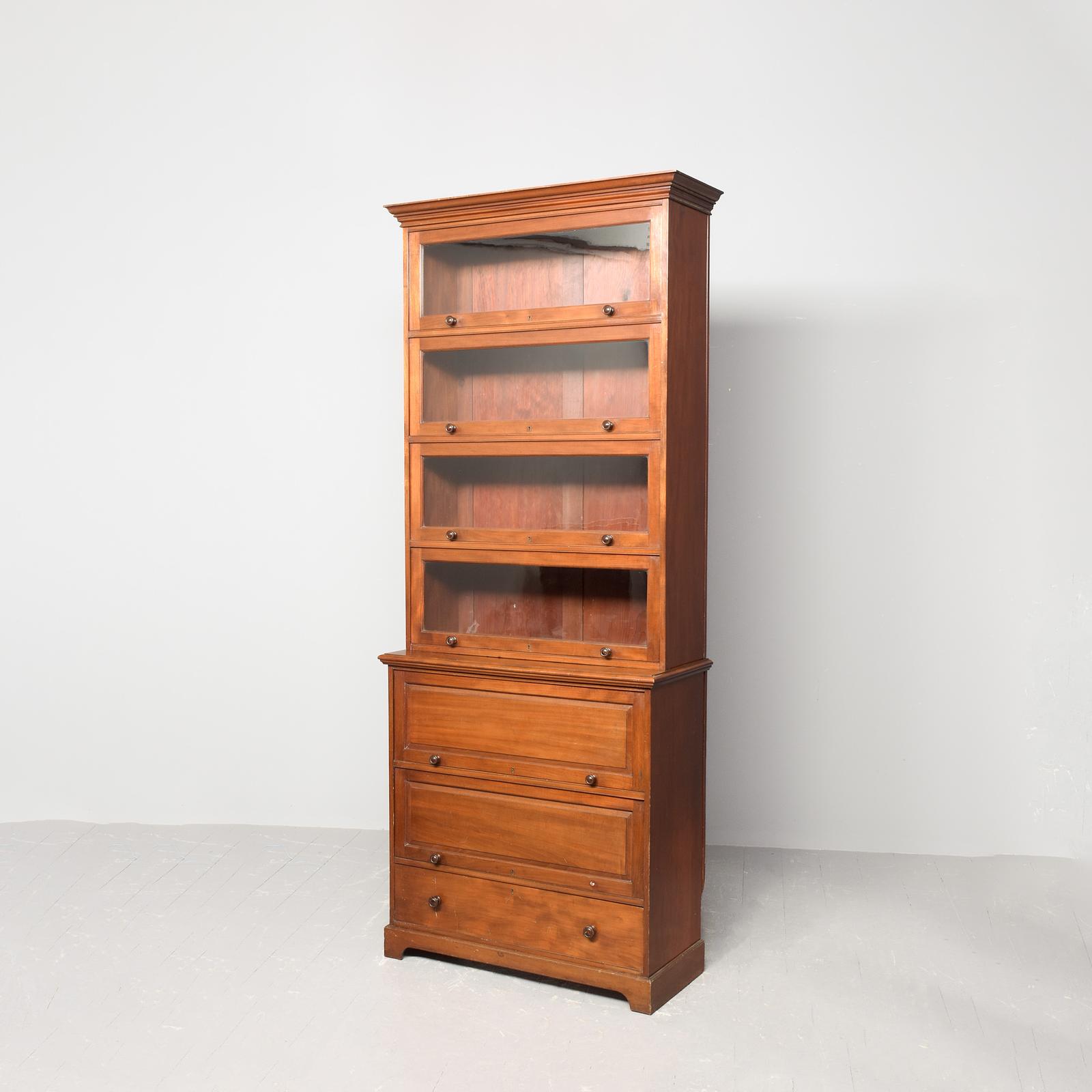 Rare Tall Sectional Bookcase with Mahogany Panelled Doors & Drawer to Base (1 of 8) Rare Tall Sectional Bookcase with Mahogany Panelled Doors & Drawer to Base (1 of 8)