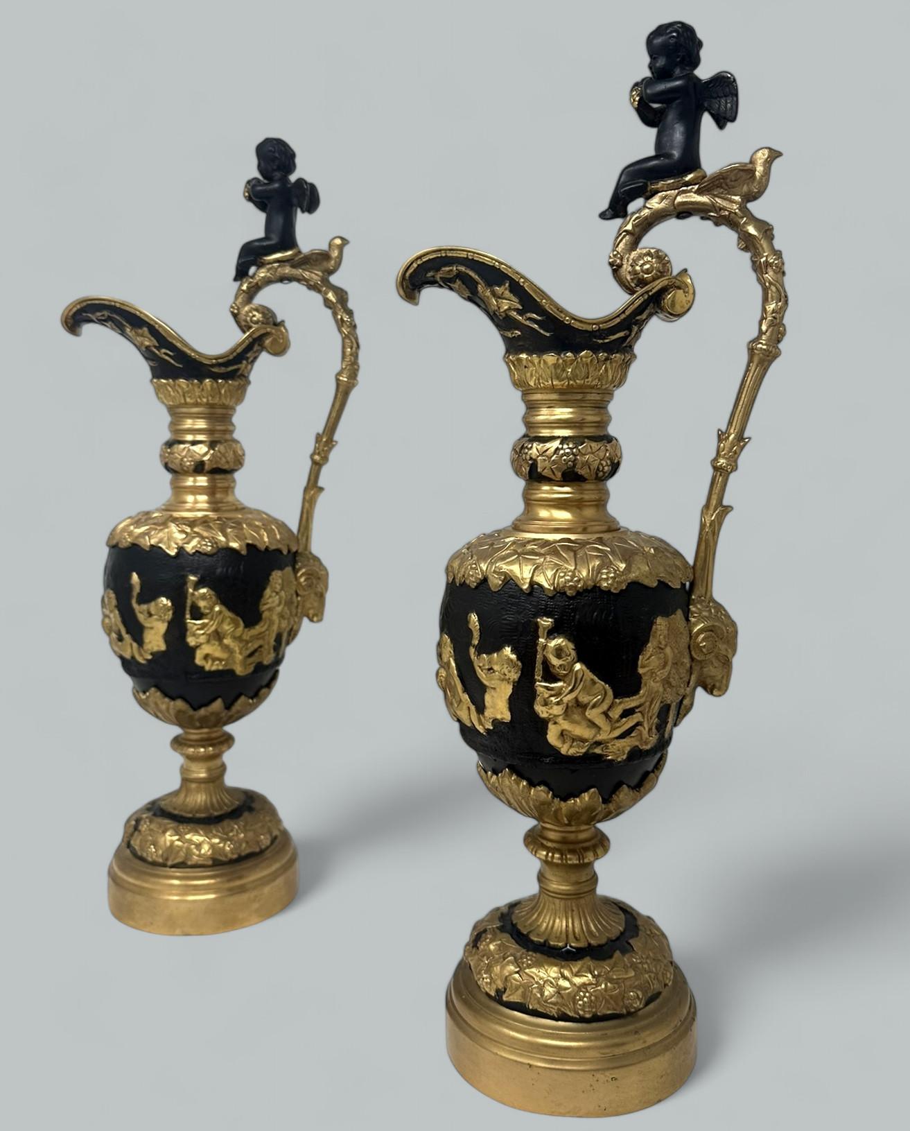 Antique Pair of French Bronze Ormolu Ewers Vases Manner of Claude Michel Clodion (1 of 9)