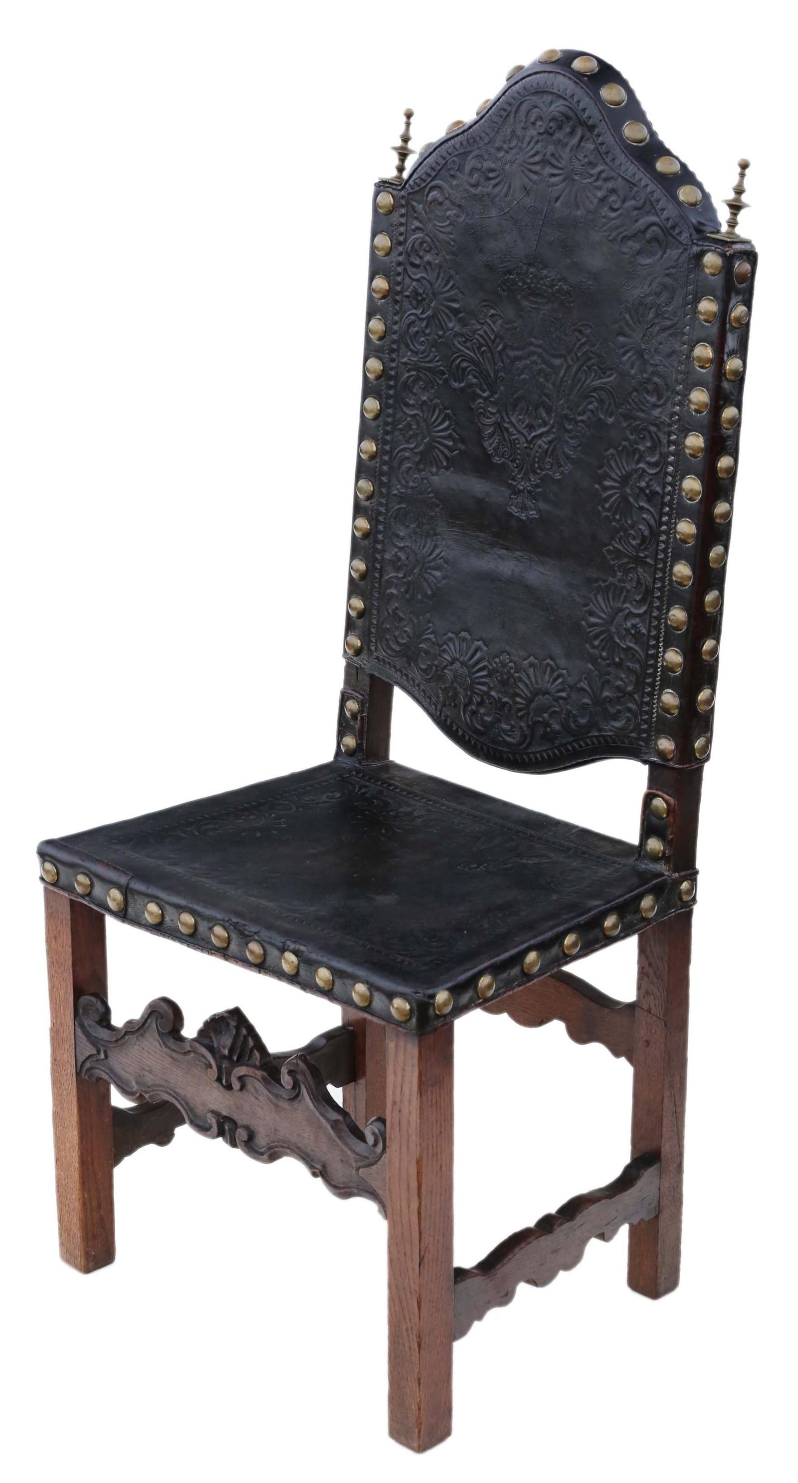 Early 18th Century Portuguese Oak & Leather Chair (1 of 8)