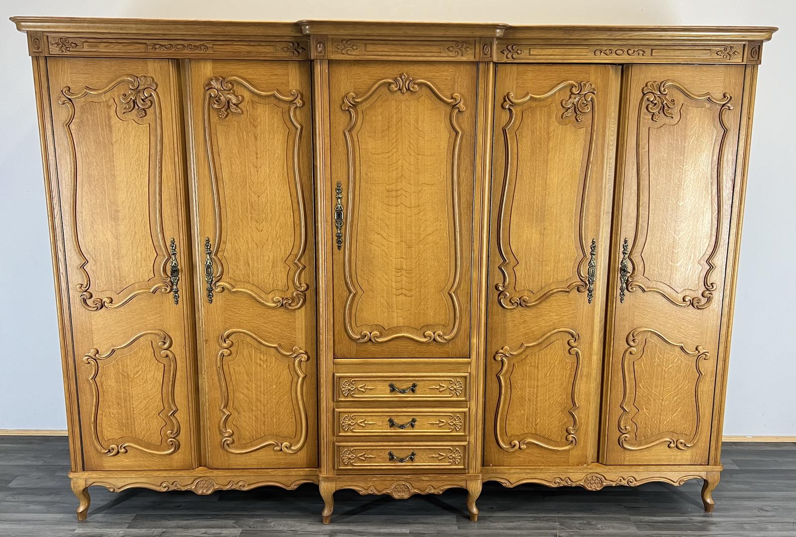 French Carved 5 Door Armoire Wardrobe (1 of 15)
