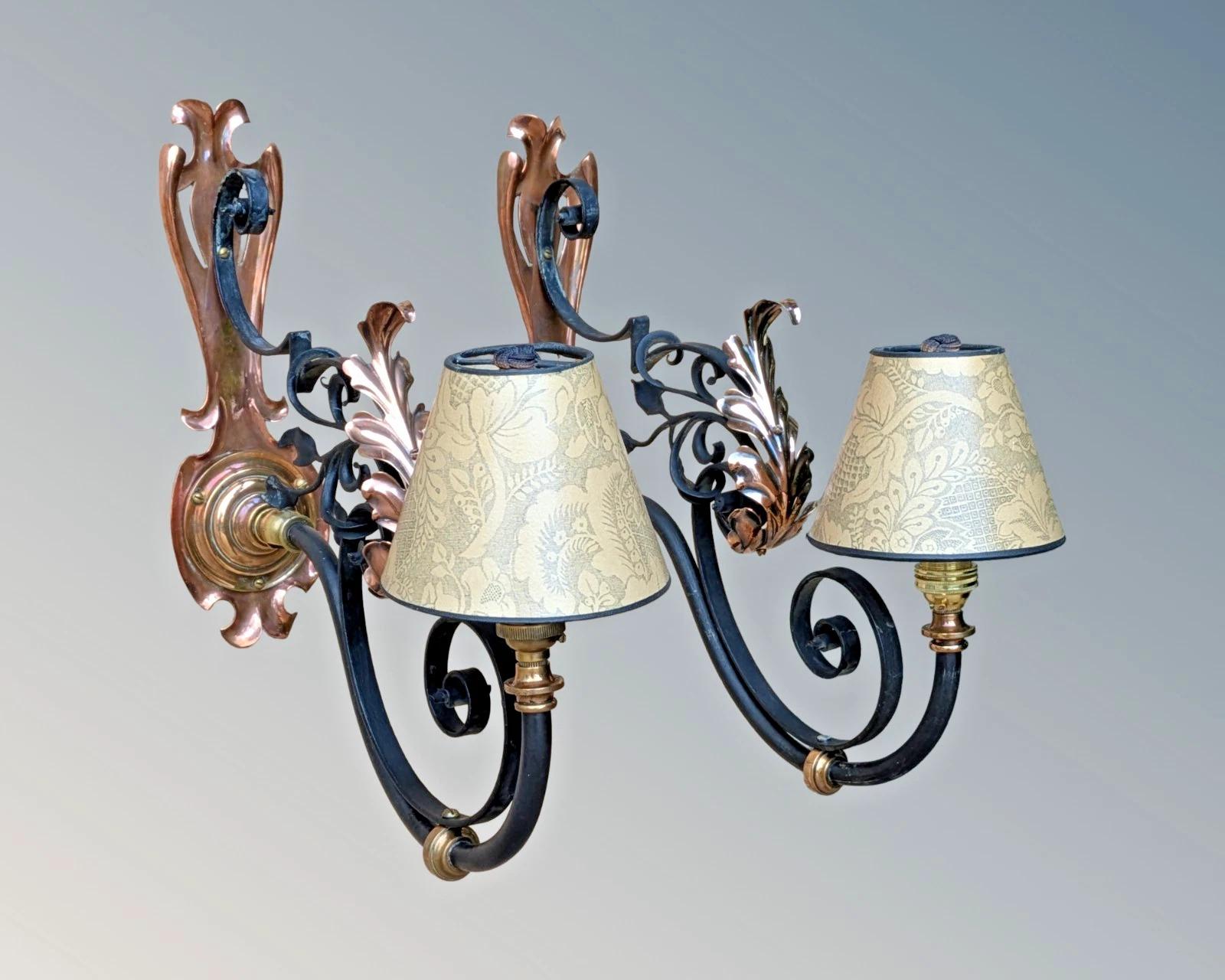 Good Pair of Copper Wrought Iron Wall Lights Arts & Crafts (1 of 7) Good Pair of Copper Wrought Iron Wall Lights Arts & Crafts (1 of 7)