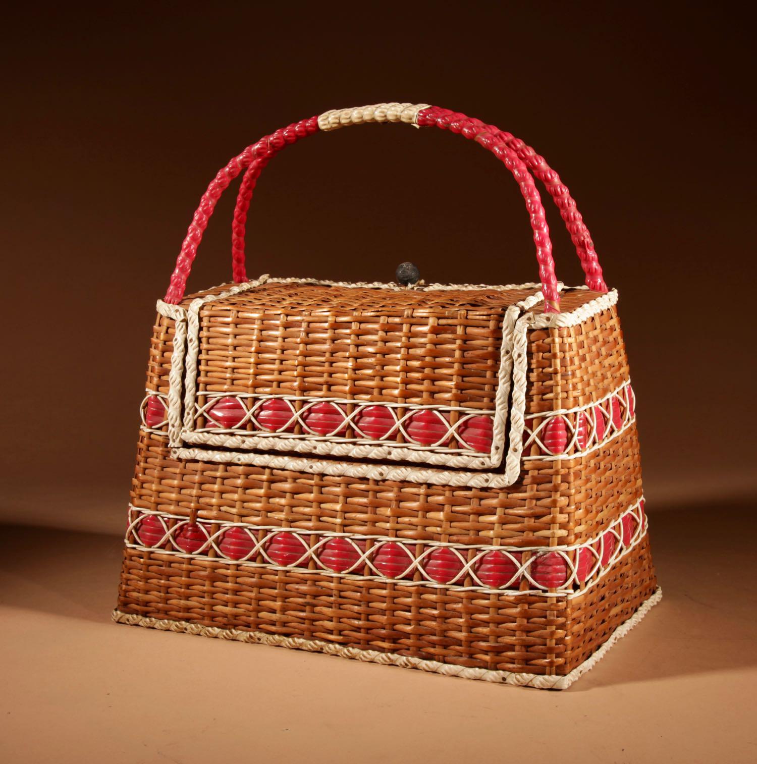 Art Deco Very Stylish Woven Wicker Willow Bag (1 of 7)