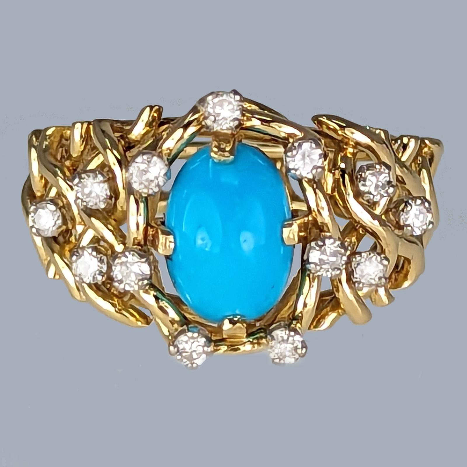 Alan Martin Gard 18ct Gold Turquoise and Diamond Cocktail Ring, London 1980 (1 of 8) Alan Martin Gard 18ct Gold Turquoise and Diamond Cocktail Ring, London 1980 (1 of 8)