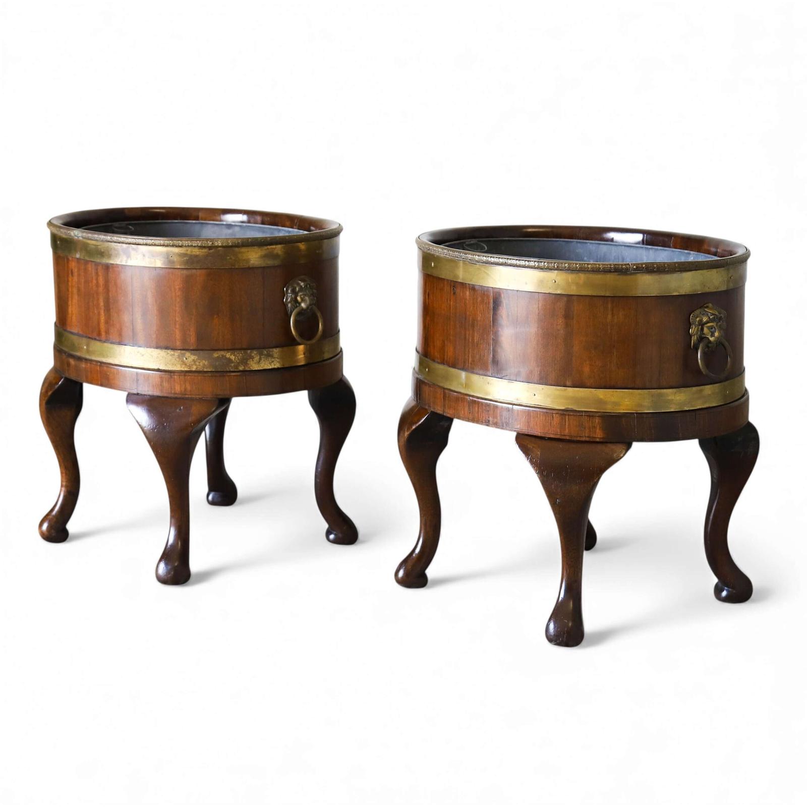 Pair of Georgian Mahogany Brass-Bound Wine Coolers|Original Liners|Lion-head ring handles (1 of 19)