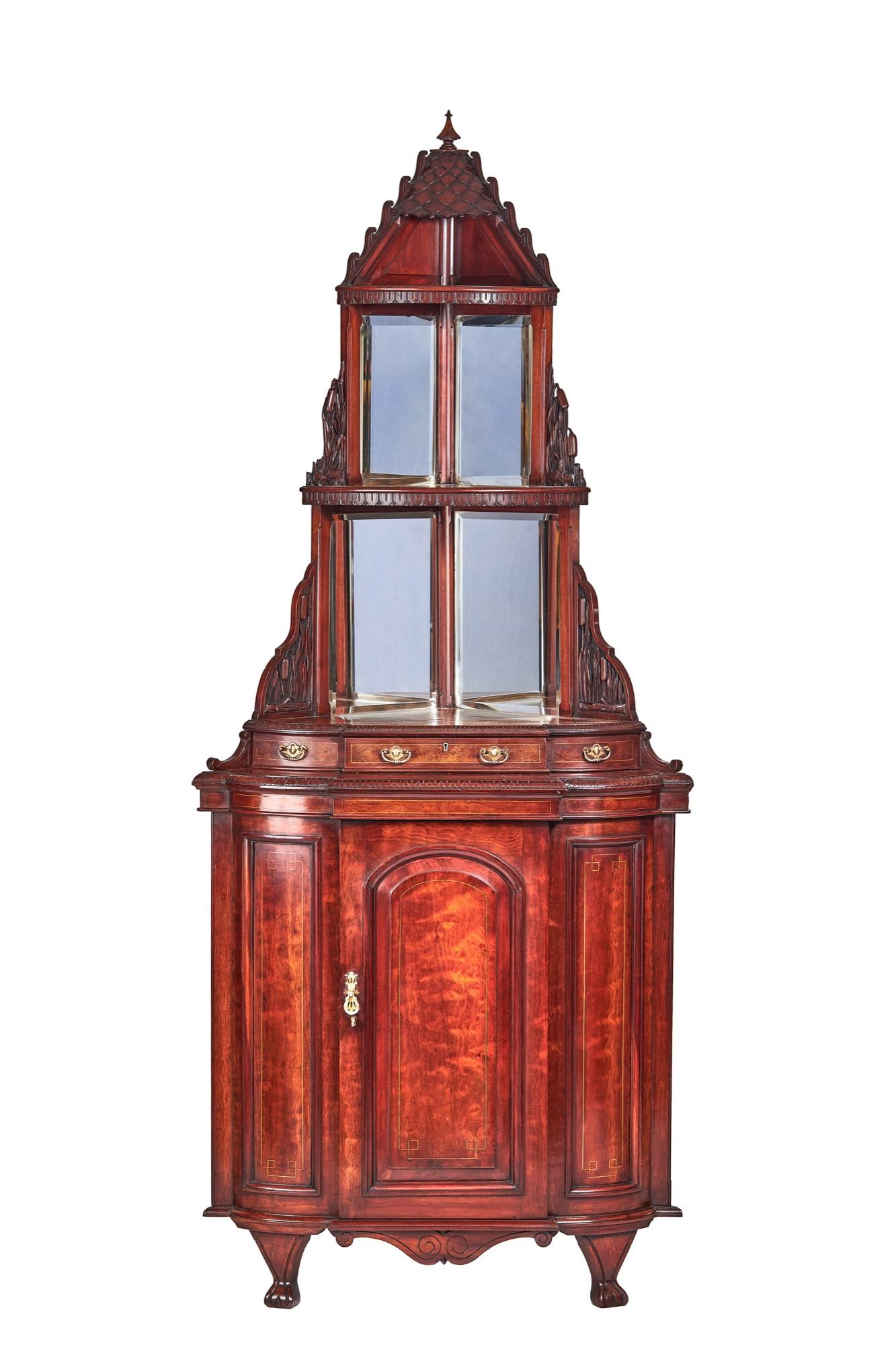 Victorian Walnut & Carved Corner Cupboard (1 of 7)