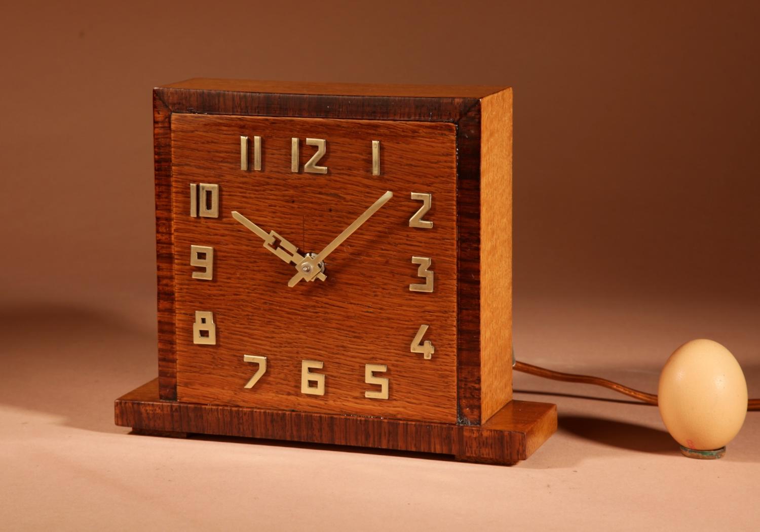 Amsterdam School Art Deco Early Electrical Oak & Rosewood Mantel Clock 1920-1940 (1 of 5)