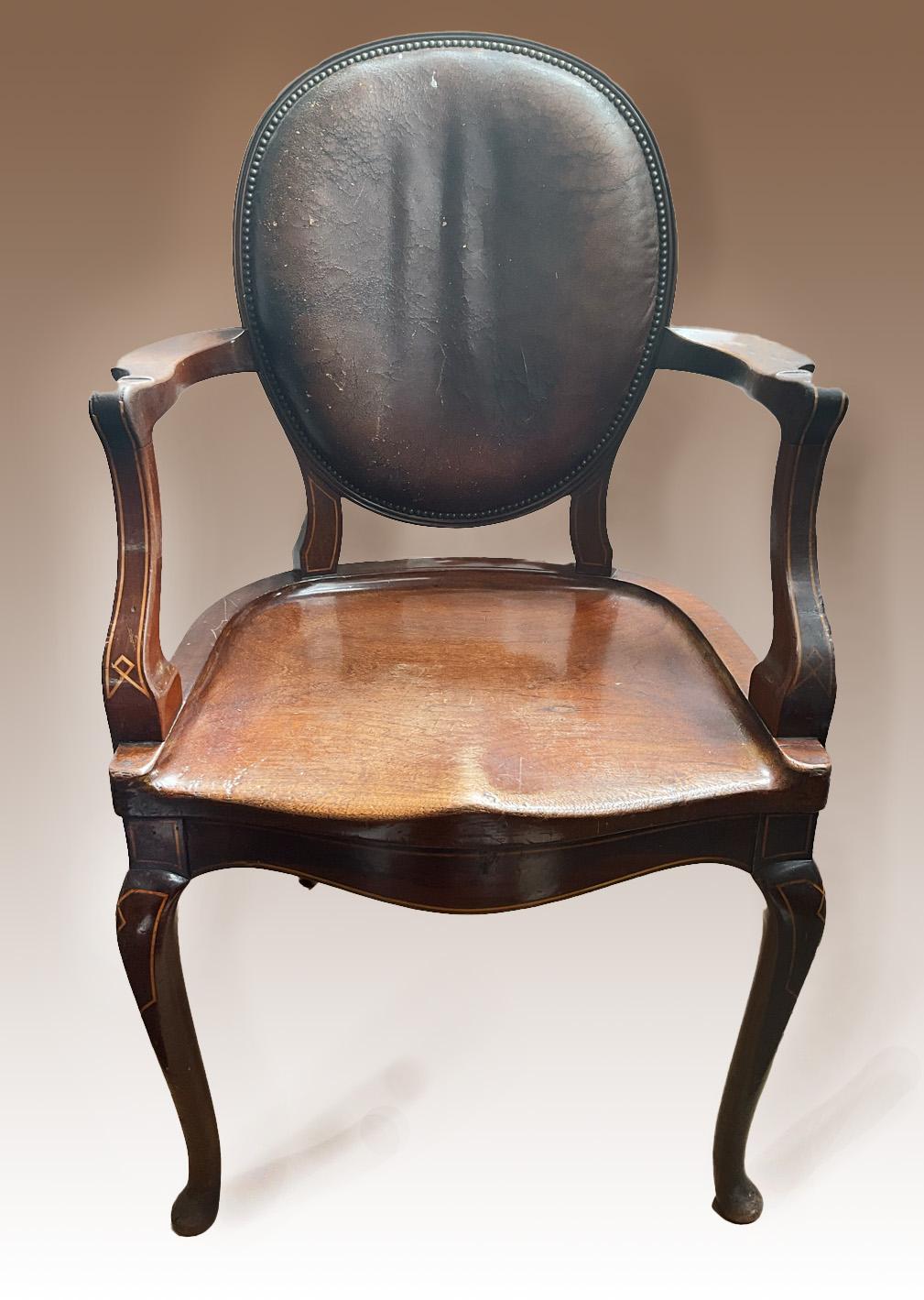 An English Late 19th Century Inlaid Library Arm Chair (1 of 4)