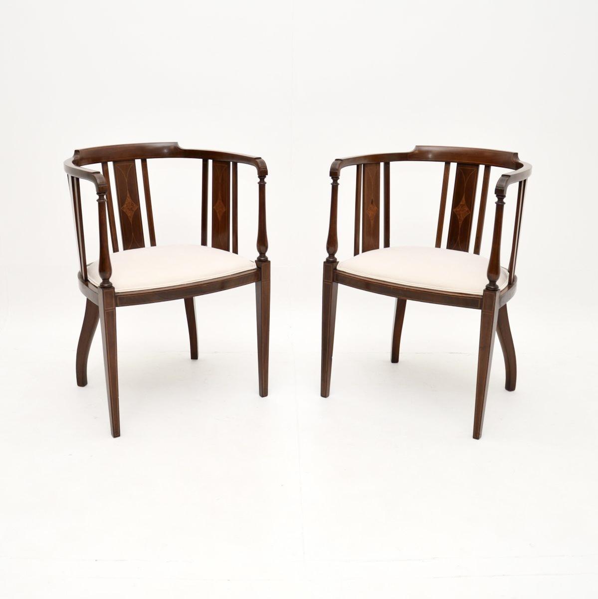 Pair of Antique Edwardian Inlaid Mahogany Tub Chairs (1 of 10) Pair of Antique Edwardian Inlaid Mahogany Tub Chairs (1 of 10)