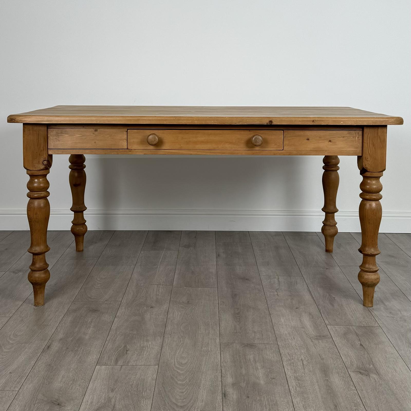 Vintage 20th Century Pine Dining Table with Drawer (1 of 8) Vintage 20th Century Pine Dining Table with Drawer (1 of 8)