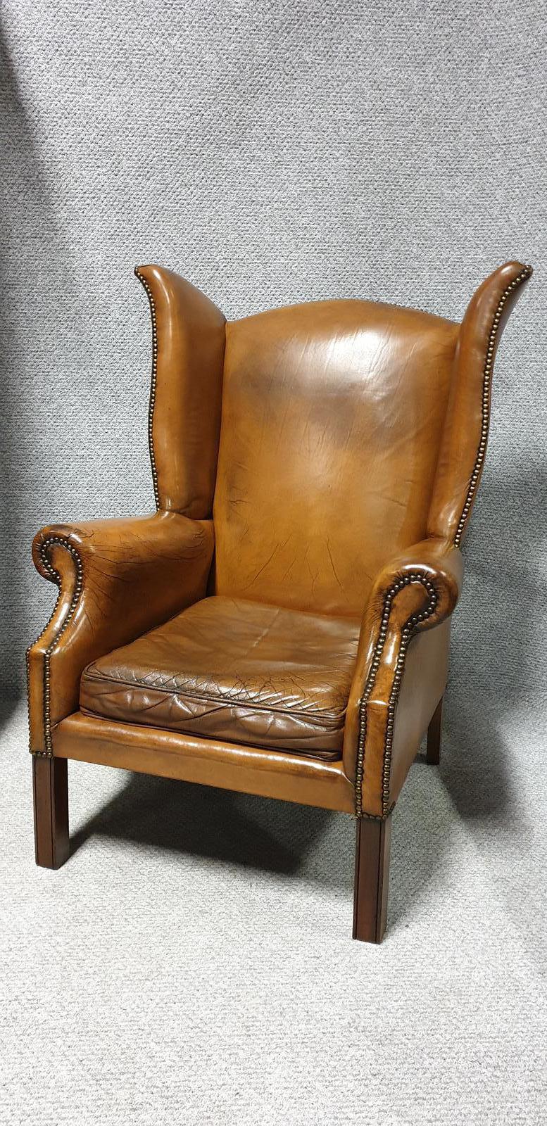 Superb Tan Leather Winged Armchair (1 of 1) Superb Tan Leather Winged Armchair (1 of 1)
