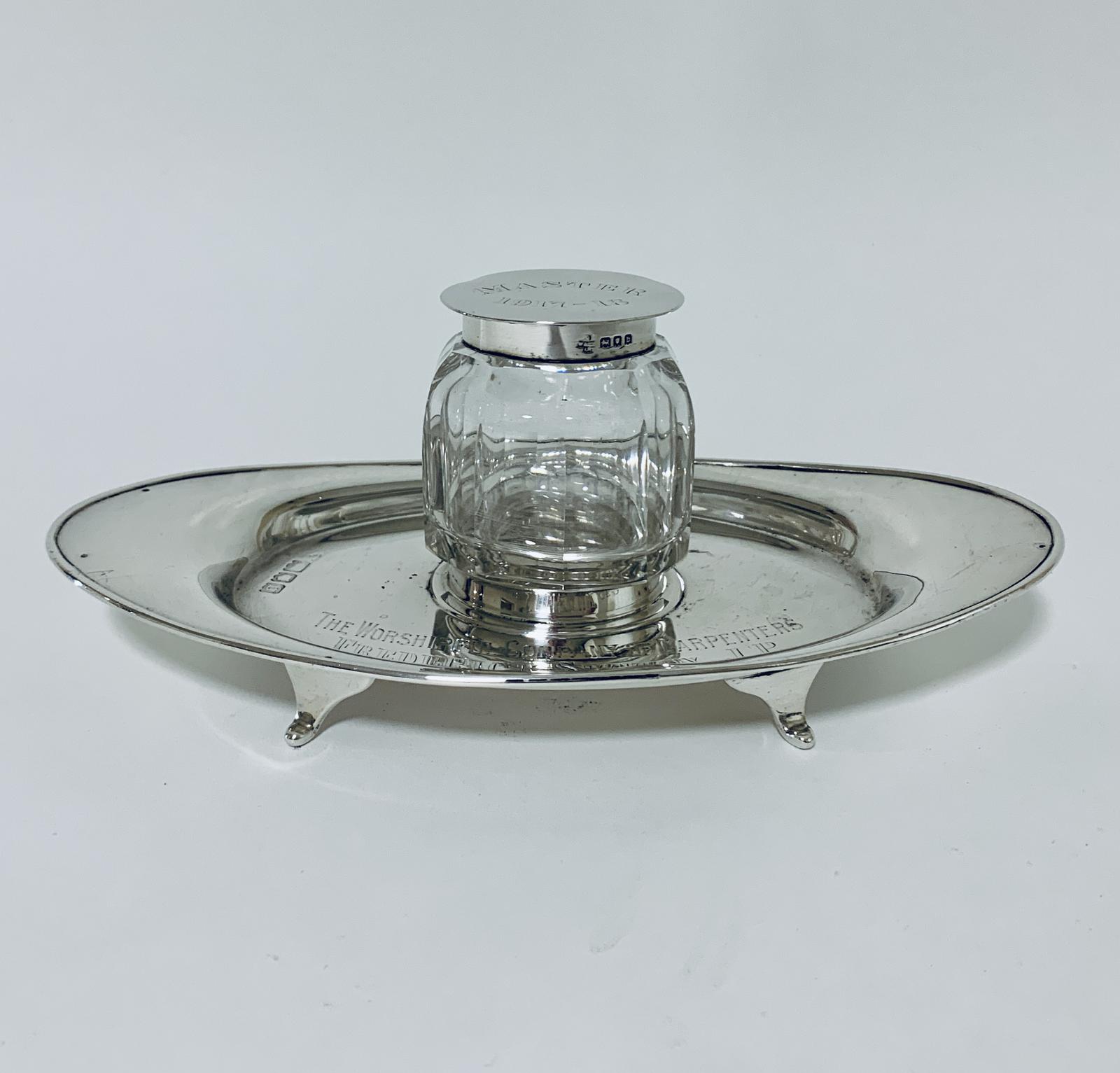 Antique Solid Sterling Silver Desktop Inkstand (1 of 12)
