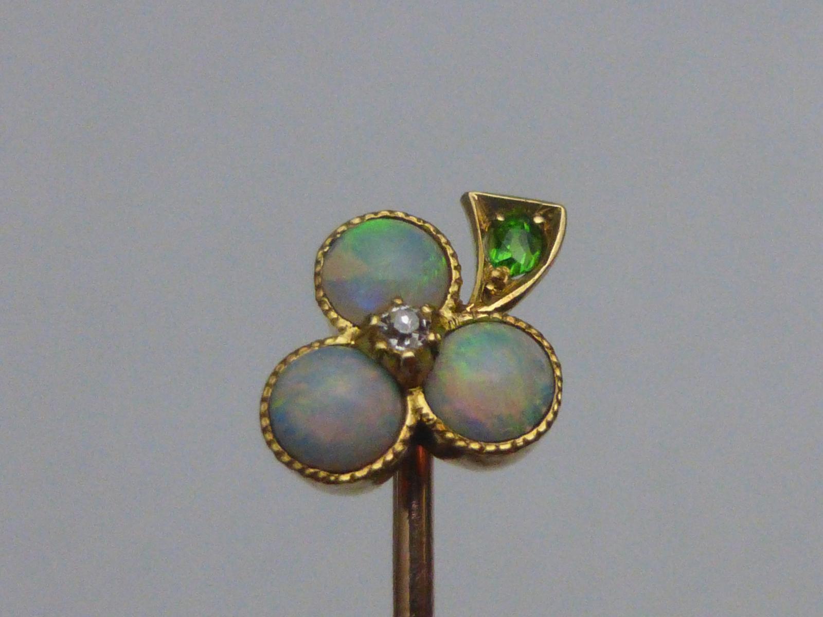Victorian Diamond, Opal & Peridot Stickpin (1 of 9)