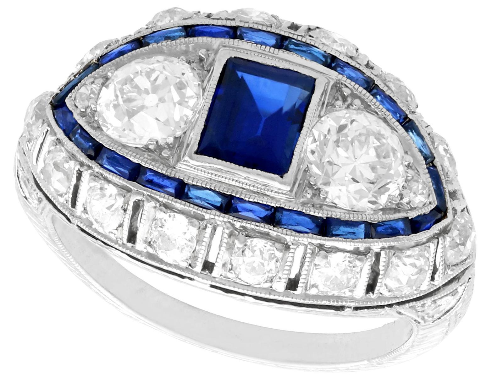 1.10ct Sapphire & 2.45ct Diamond, Platinum Dress Ring - Art Deco French c.1930 (1 of 11)