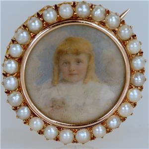 Victorian Brooch Minture Child Portrait 18ct Gold Pendant Pearl with Hair Locket (1 of 12)