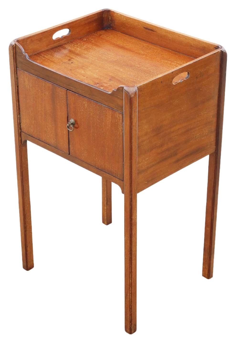 High-quality Large Antique 19th Century Georgian Mahogany Tray Top Nightstand Washstand - Elegant Bedside Table (1 of 8)