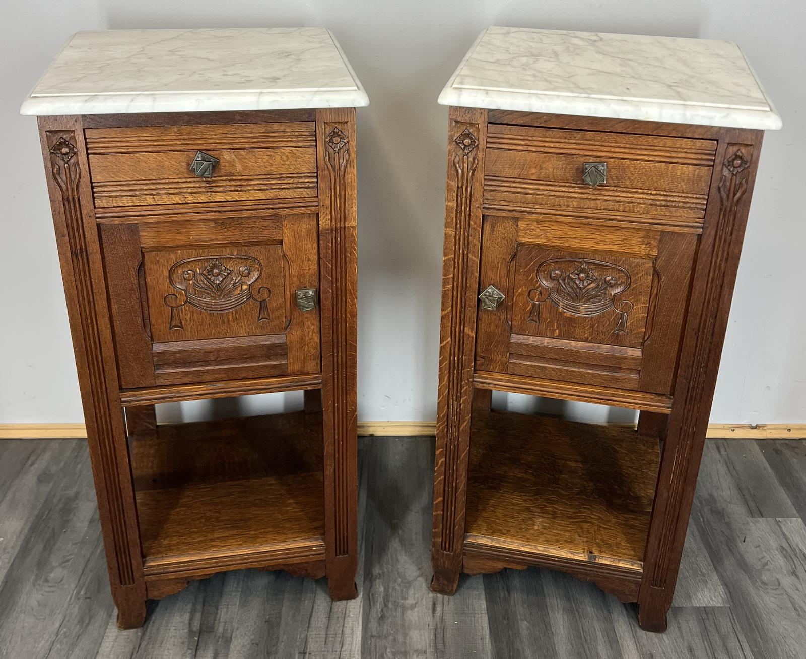 French Antique Marble Top Bedside Tables Cabinets Vintage Pair Nightstands (1 of 12) French Antique Marble Top Bedside Tables Cabinets Vintage Pair Nightstands (1 of 12)