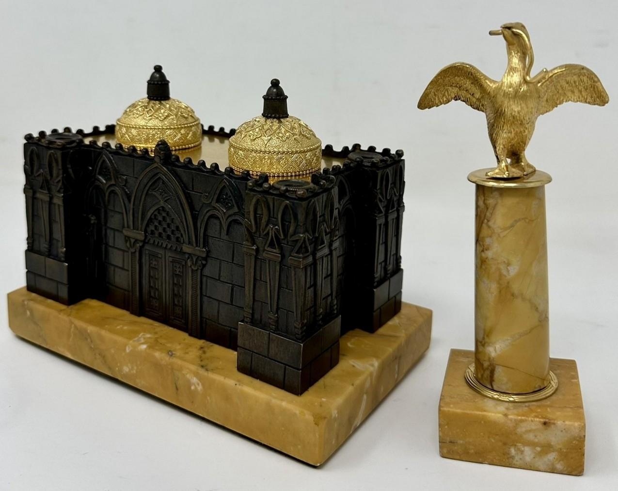 Antique Grand Tour French Bronze Desk Set Inkstand Church Cathedral Siena Marble (1 of 11)